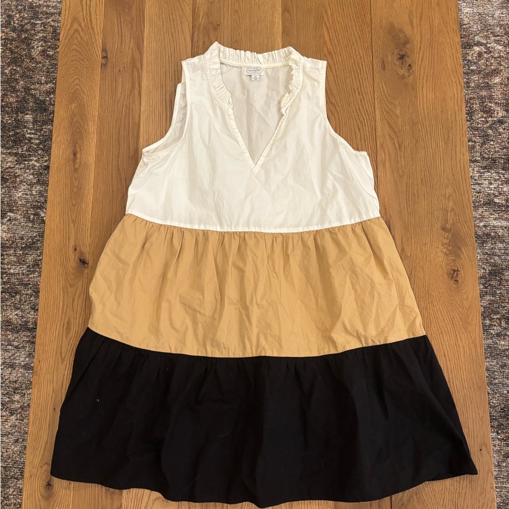 Mud Pie Cream and White Tiered Sundress Sleeveless V-neck
